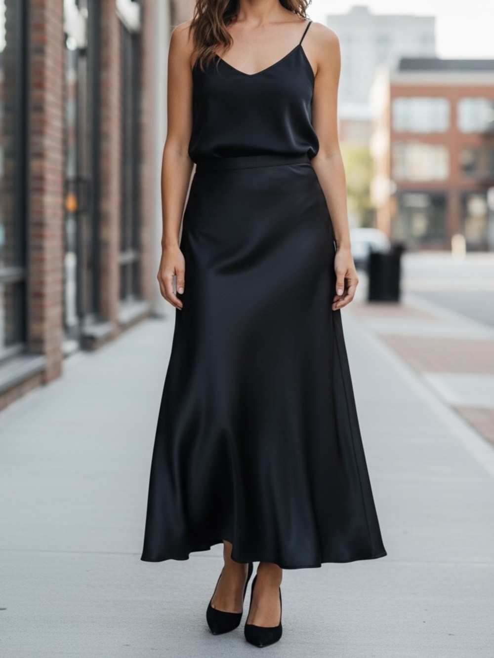 Tadashi Shoji Classic Black Silky Long Maxi Floor Formal Skirt Sz M